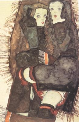 Egon Schiele Two Girls on Fringed Blanket (mk12)